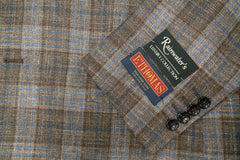 E. Thomas Brown Blue Plaid Wool Silk & Linen Sport Coat - Rainwater's Men's Clothing and Tuxedo Rental