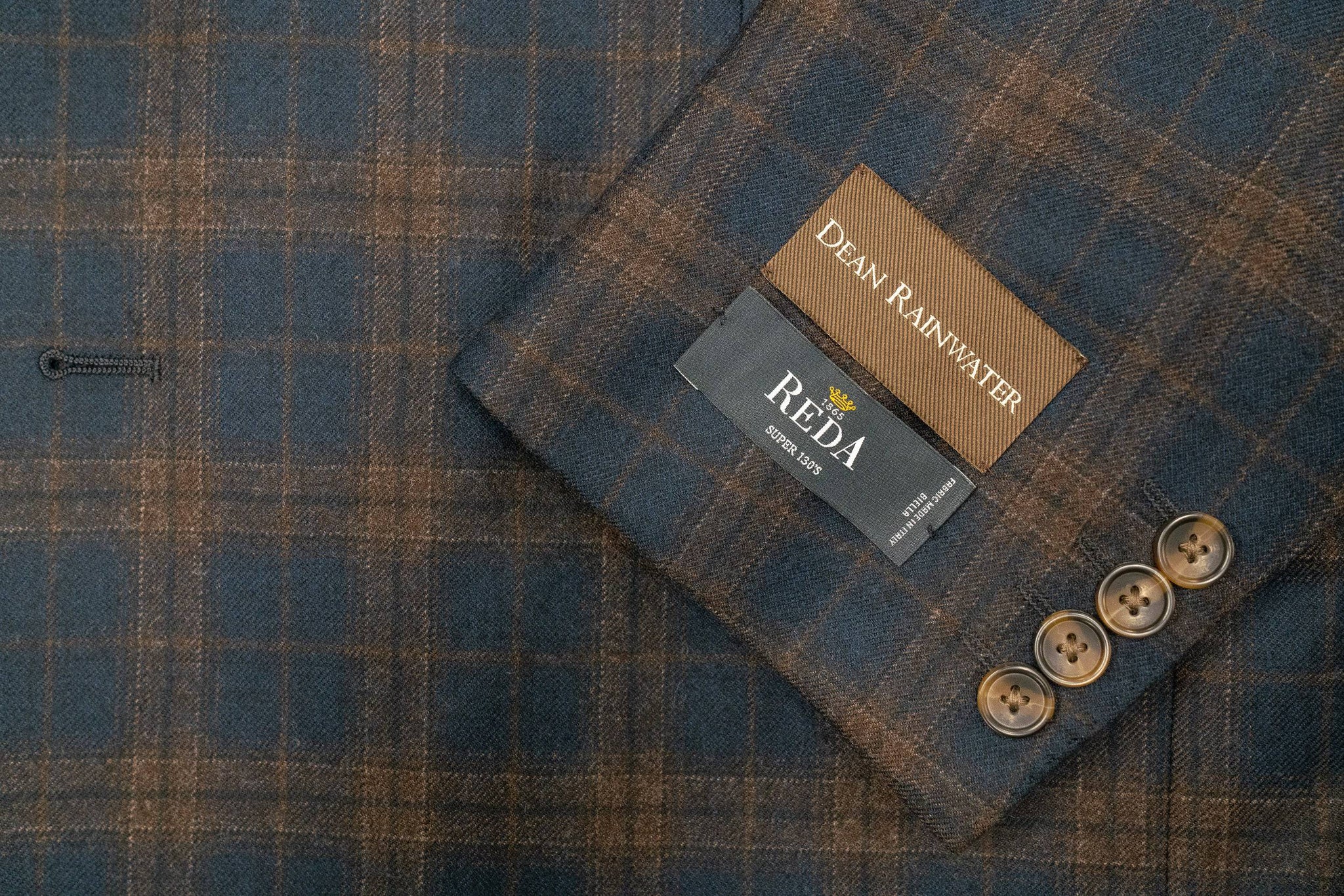 Reda's Navy Brown Plaid Super 130's Wool Soft Coat - Rainwater's Men's Clothing and Tuxedo Rental
