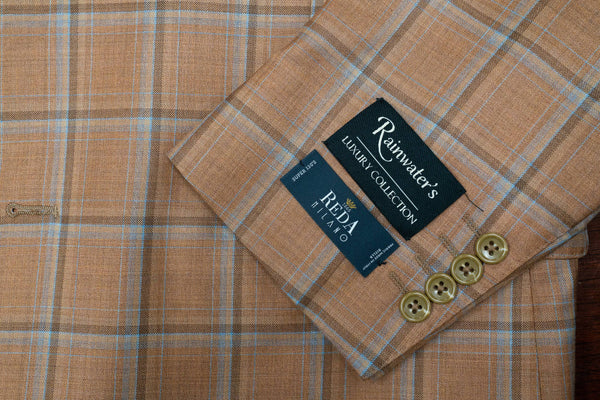 Reda's Tobacco & Blue Windowpane Wool Sport Coat - Rainwater's Men's Clothing and Tuxedo Rental