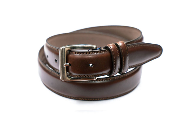 Brown Leather Padded Dress Belt With Double Keeper - Rainwater's Men's Clothing and Tuxedo Rental