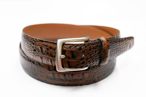 Croco-Embossed Leather Belt in Brown - Rainwater's Men's Clothing and Tuxedo Rental