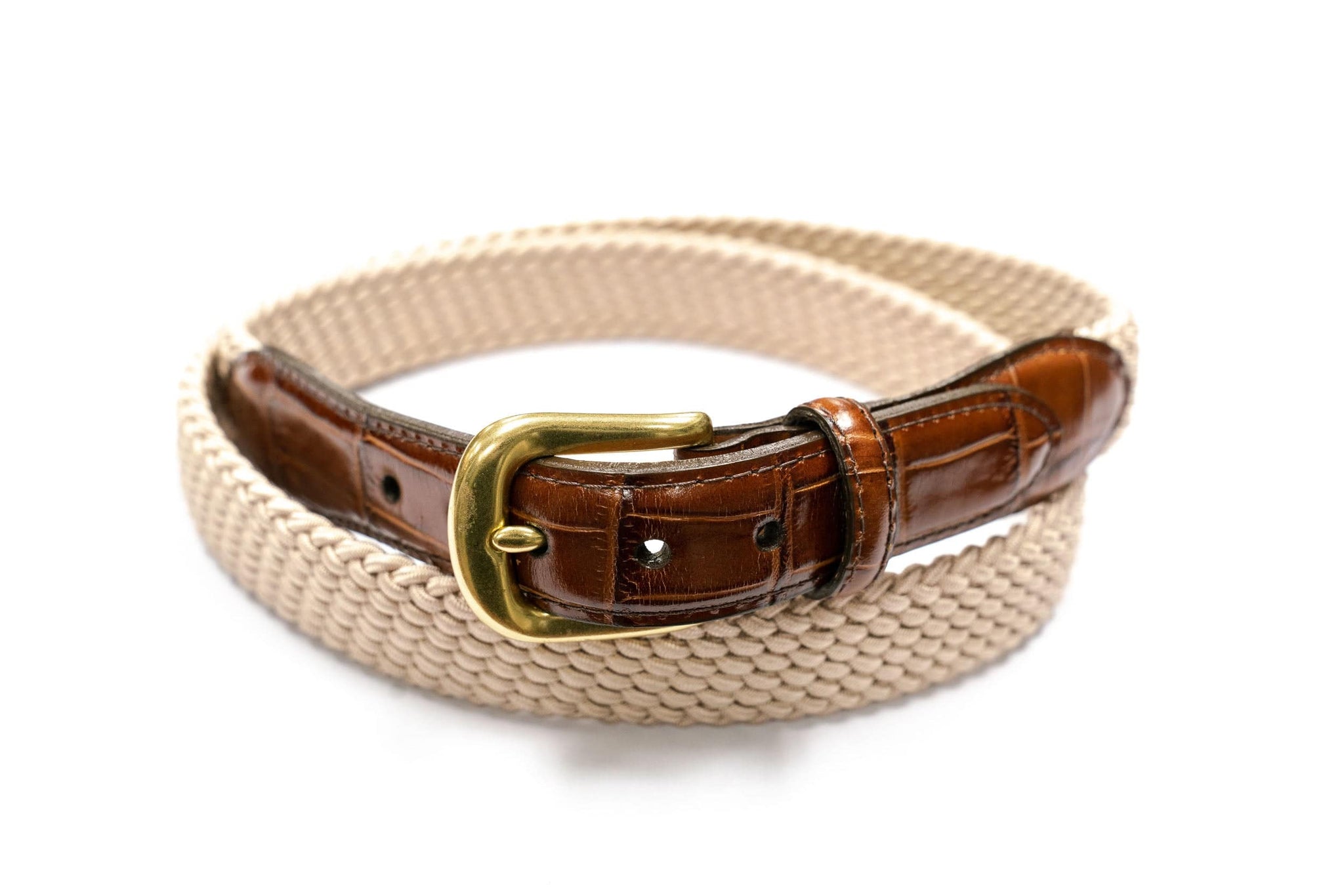 Brighton Braided Stretch Belt with Croco Leather in Beige - Rainwater's Men's Clothing and Tuxedo Rental