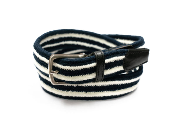 Navy & White Striped Cotton Webbed Belt