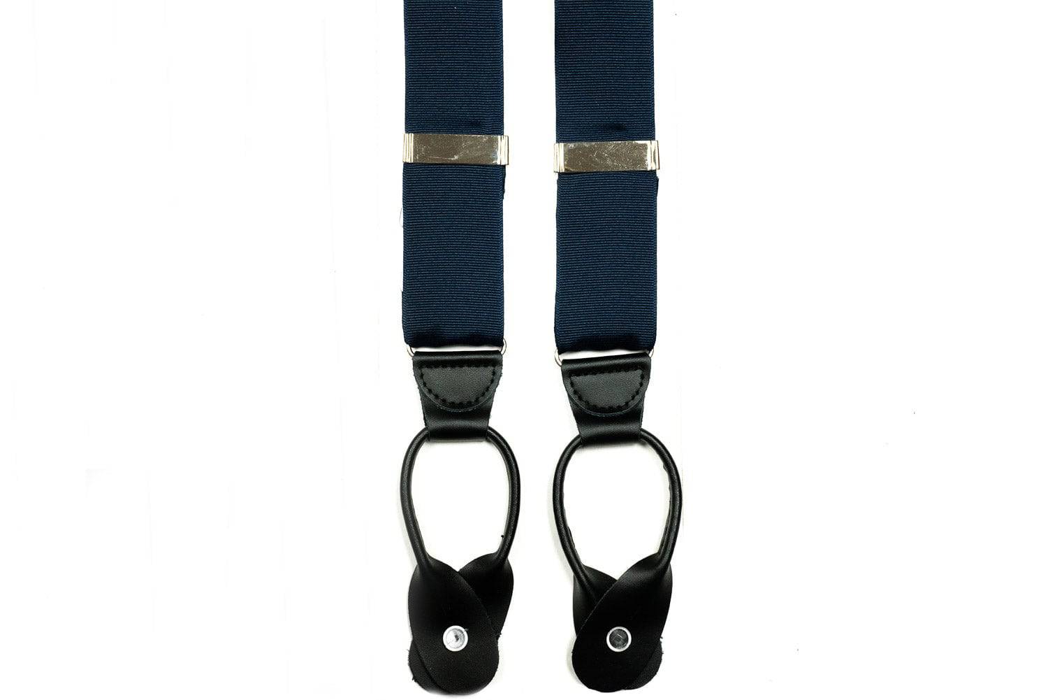 Navy Grosgrain Button In Leather Tab Braces Suspenders - Rainwater's Men's Clothing and Tuxedo Rental
