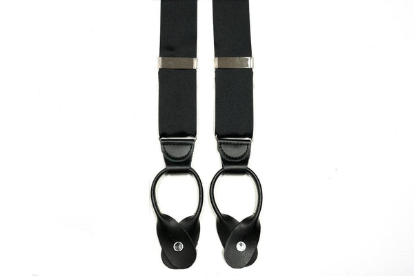 Suspenders With Grosgrain Fabric And Button In Leather Tab Braces In Black - Rainwater's Men's Clothing and Tuxedo Rental