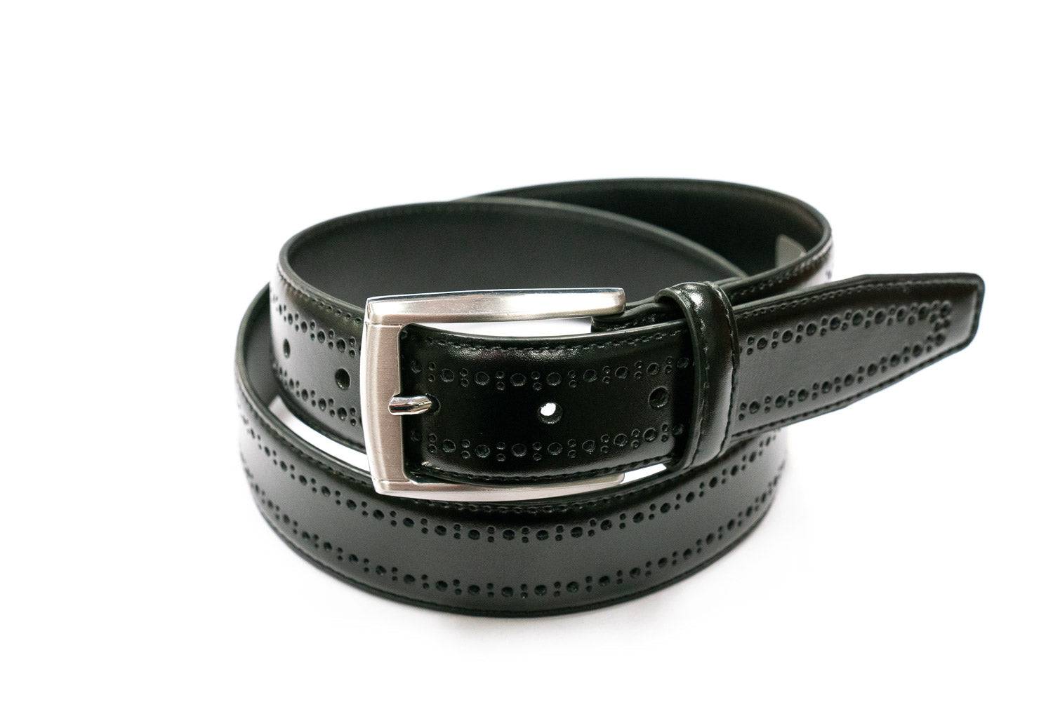 Perforated Black Leather Dress Belt - Rainwater's Men's Clothing and Tuxedo Rental