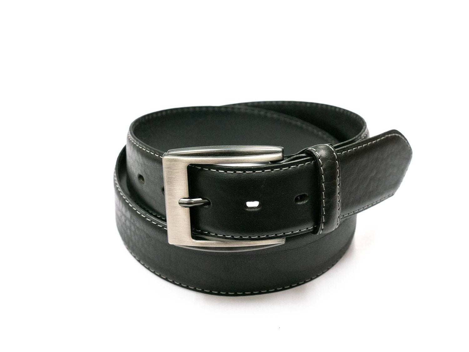 Stitched Edge Black Leather Belt - Rainwater's Men's Clothing and Tuxedo Rental