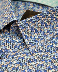 F/X Fusion Royal and Teal Mosaic Print Hidden Button Down Sport Shirt - Rainwater's Men's Clothing and Tuxedo Rental