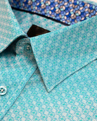 F/X Fusion Teal Micro Print Hidden Button Down Sport Shirt - Rainwater's Men's Clothing and Tuxedo Rental