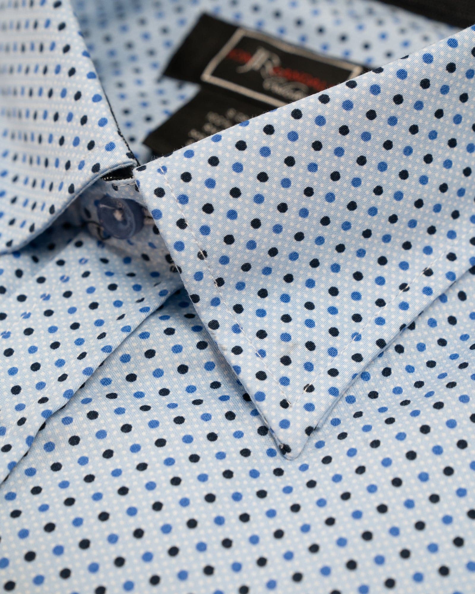 Jon Randall Collection Light Blue Navy Dot Sport Shirt - Rainwater's Men's Clothing and Tuxedo Rental