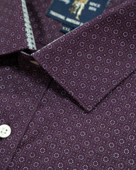 Eggplant Neat Print in Stretch Cotton Sport Shirt - Rainwater's Men's Clothing and Tuxedo Rental