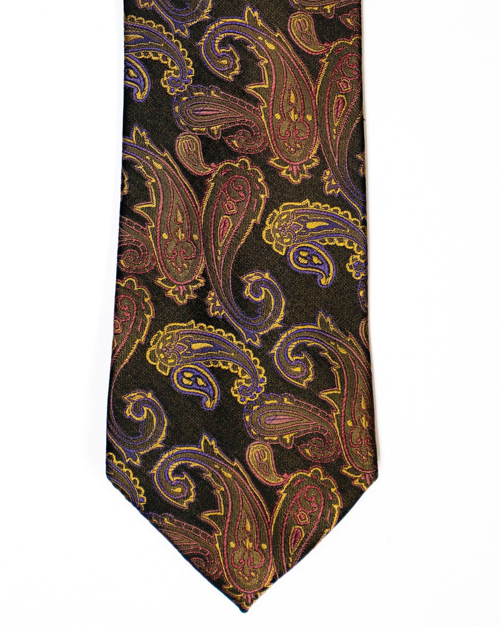 Paisley Silk Tie in Black With Camel - Rainwater's Men's Clothing and Tuxedo Rental