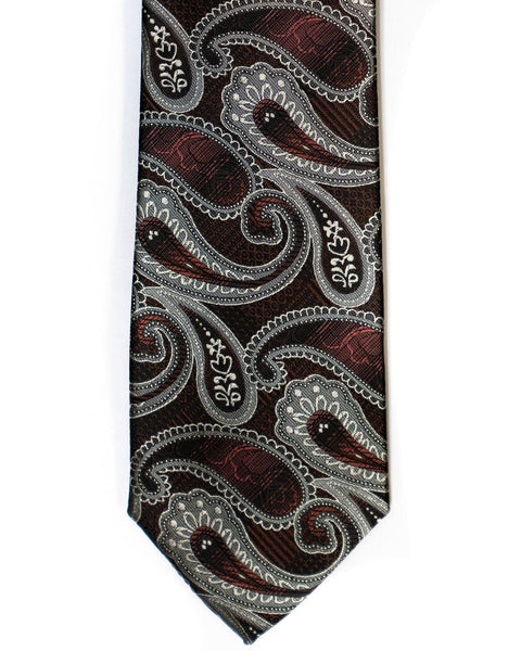 Venturi Uomo Paisley Tie in Burgundy with Grey - Rainwater's Men's Clothing and Tuxedo Rental
