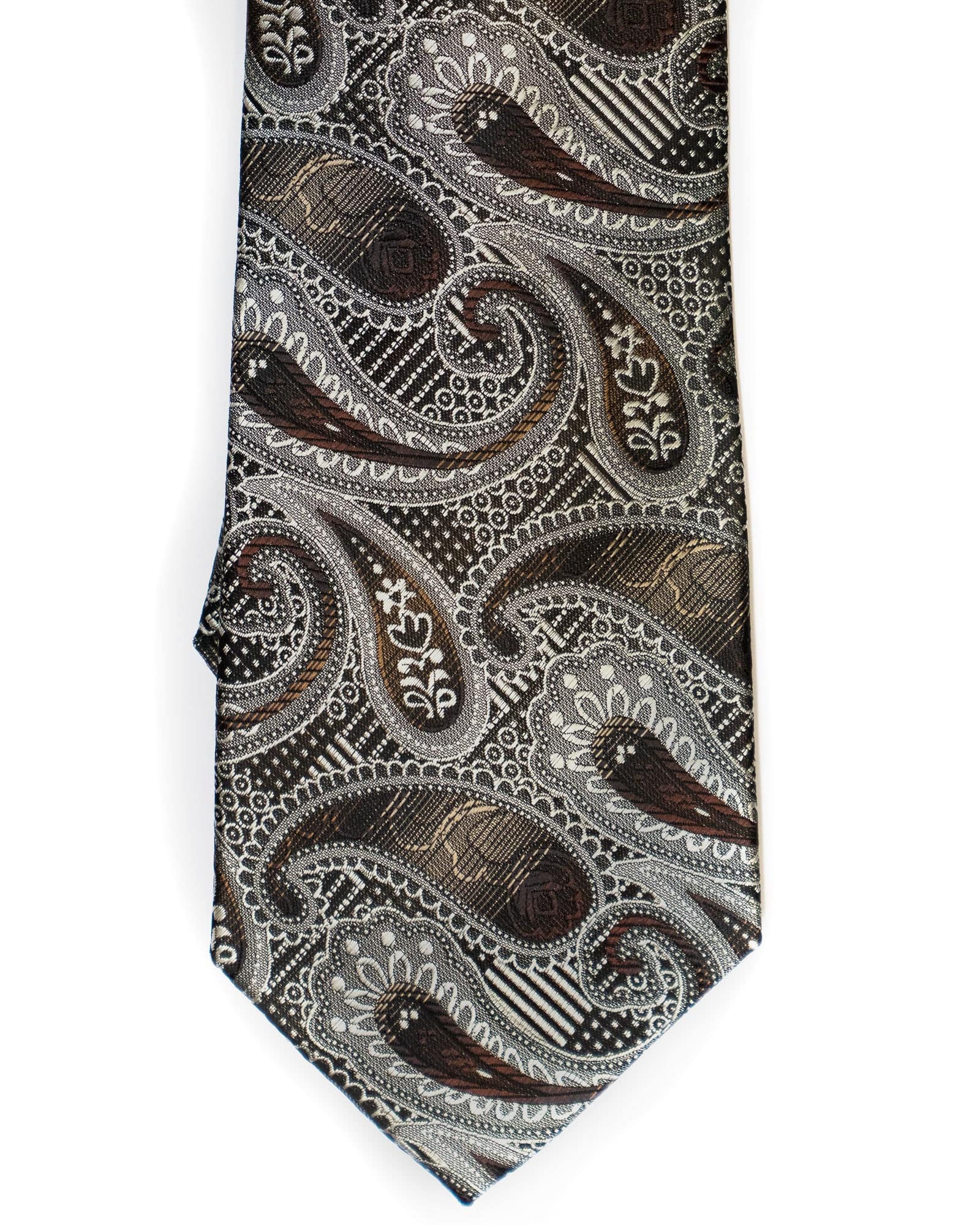 Venturi Uomo Paisley Tie in Brown with Grey - Rainwater's Men's Clothing and Tuxedo Rental