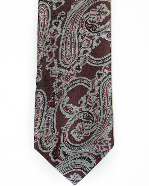 Paisley Silk Tie in Burgundy With Grey - Rainwater's Men's Clothing and Tuxedo Rental