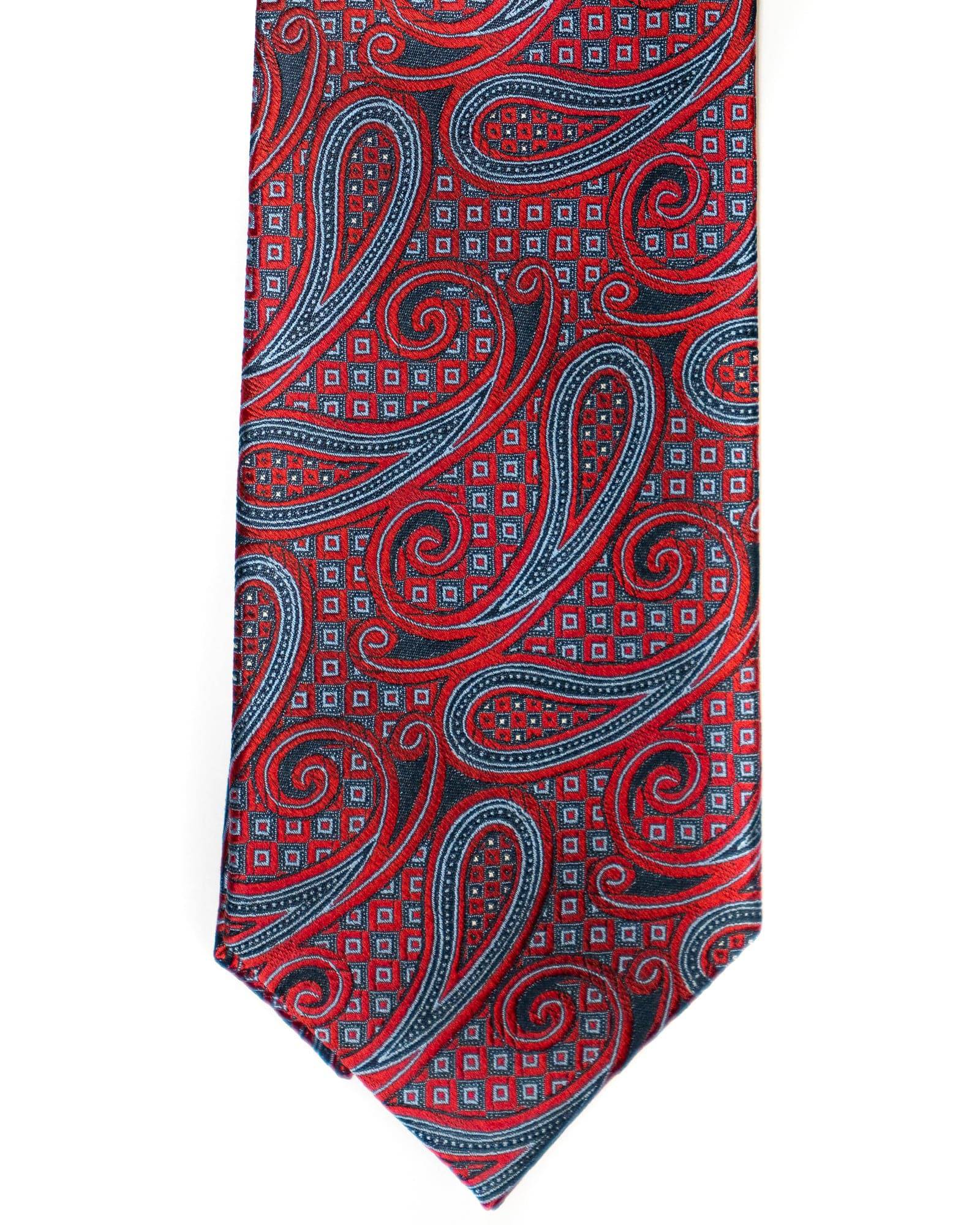 Paisley Silk Tie in Red With Navy - Rainwater's Men's Clothing and Tuxedo Rental