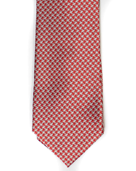 Silk Tie In  Red And Silver Houndstooth Check - Rainwater's Men's Clothing and Tuxedo Rental