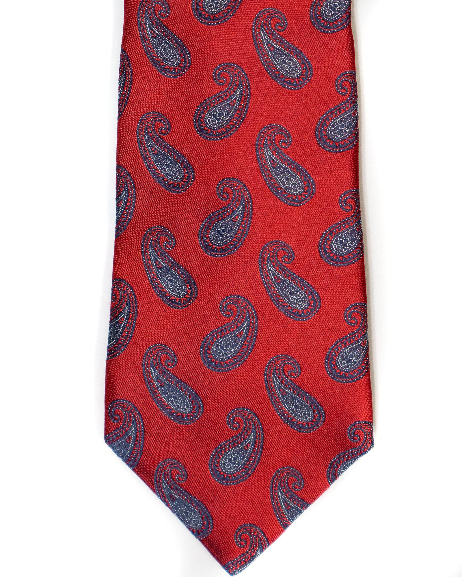 Paisley Silk Tie in Red With Blue - Rainwater's Men's Clothing and Tuxedo Rental