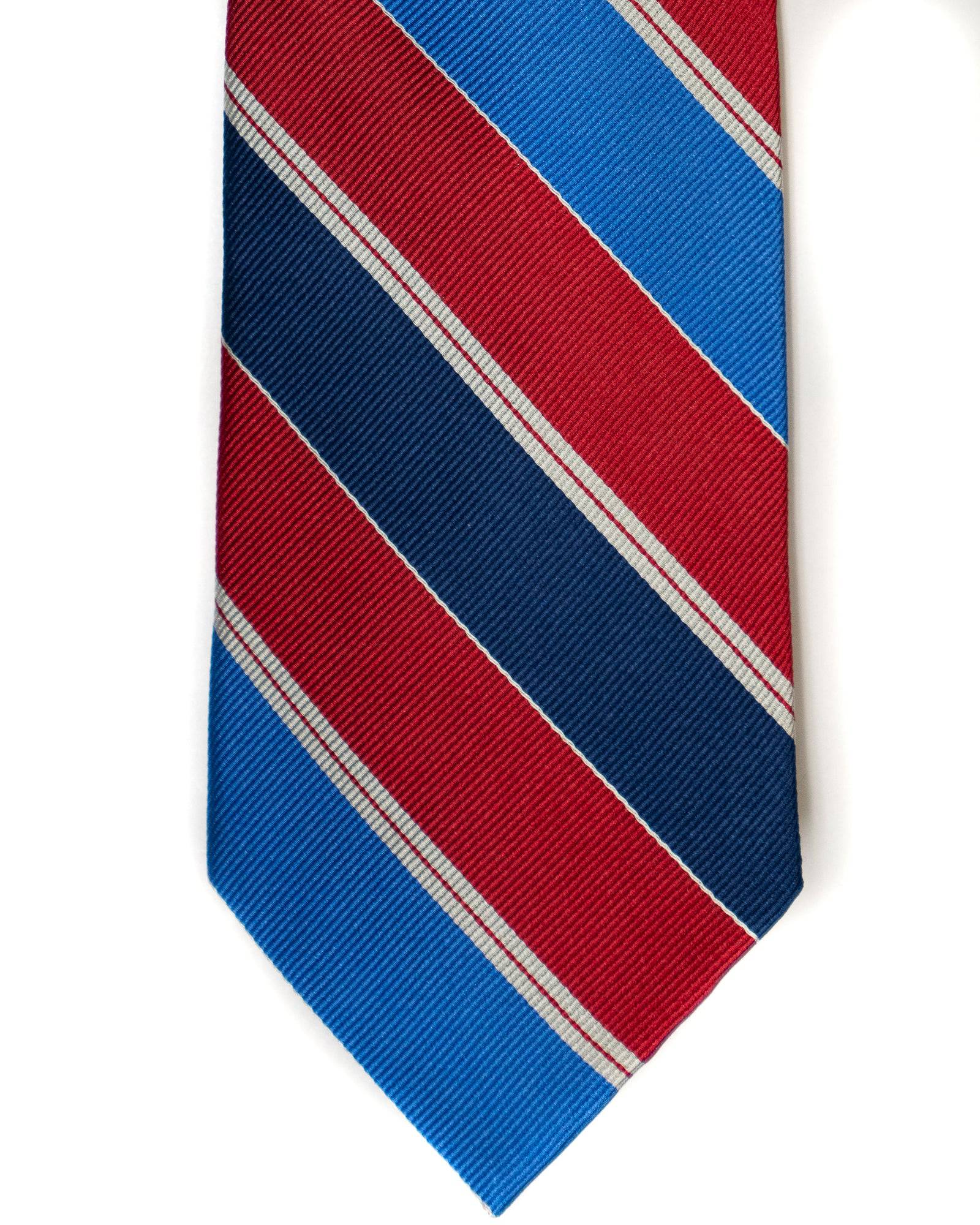Silk Tie In Red With Blue & Navy Stripes - Rainwater's Men's Clothing and Tuxedo Rental