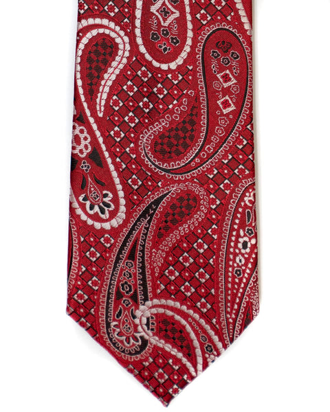 Venturi Uomo Paisley Check Tie in Red with Black - Rainwater's Men's Clothing and Tuxedo Rental