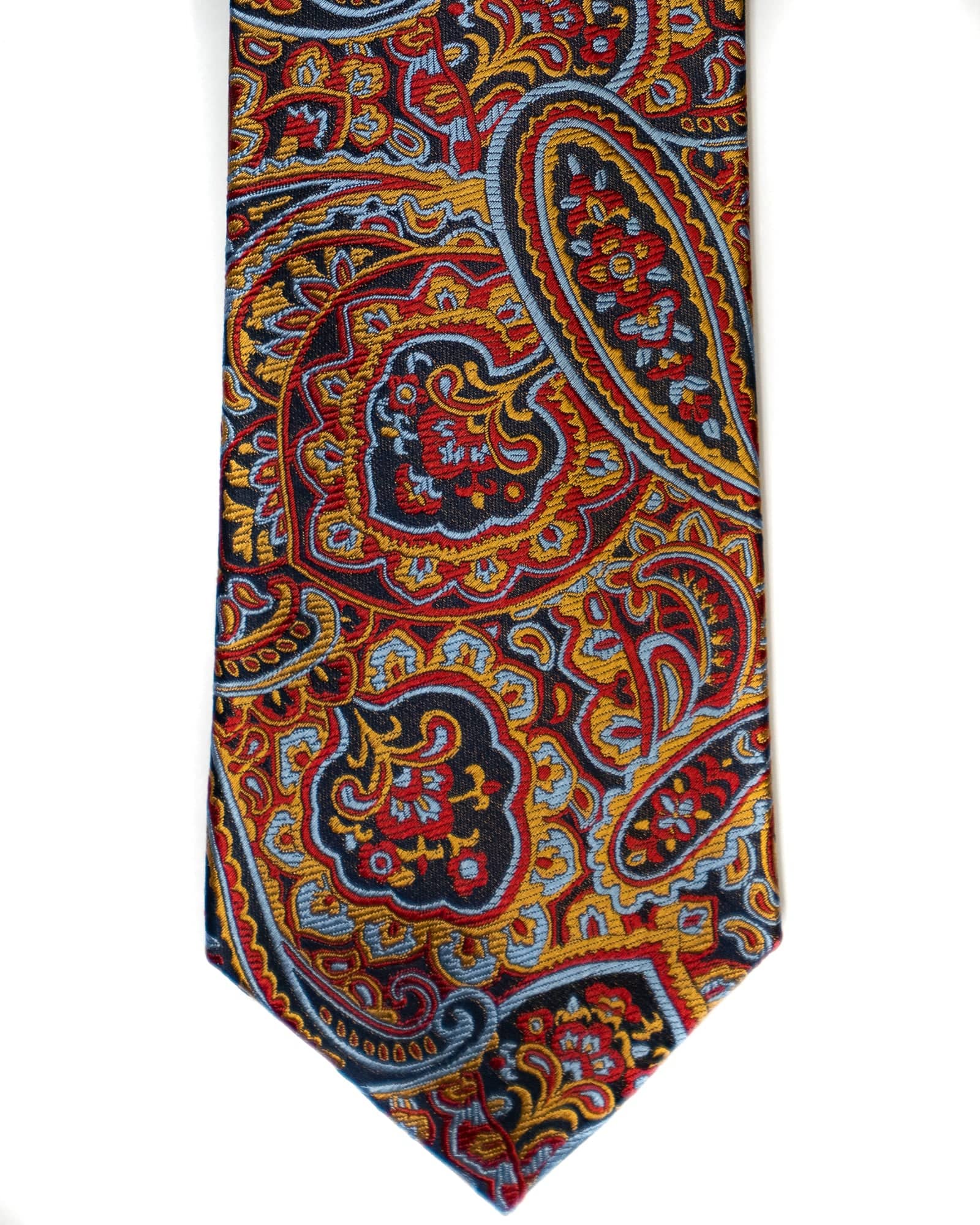 Paisley Silk Tie in Burgundy With Navy & Gold - Rainwater's Men's Clothing and Tuxedo Rental