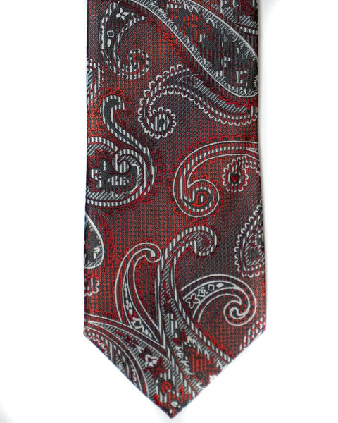 Venturi Uomo Paisley Tiny Check Tie in Burgundy with Grey - Rainwater's Men's Clothing and Tuxedo Rental