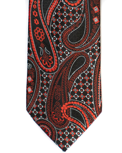 Venturi Uomo Paisley Check Tie in Black with Red - Rainwater's Men's Clothing and Tuxedo Rental