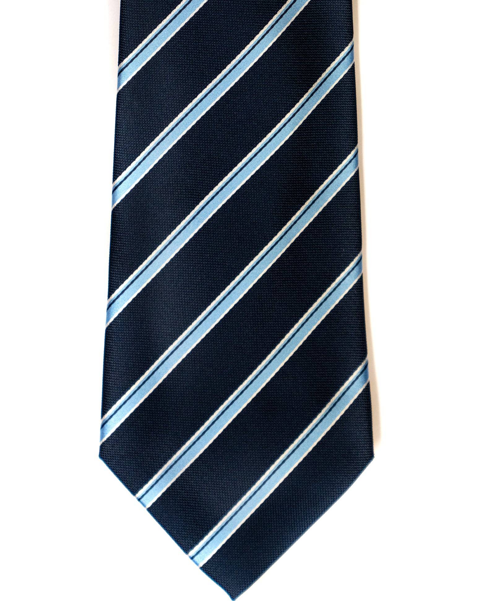 Gianfranco Stripe Tie in Navy with Light Blue - Rainwater's Men's Clothing and Tuxedo Rental