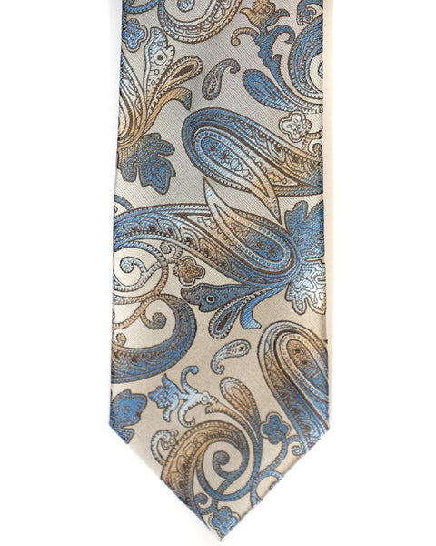 Venturi Uomo Paisley Tie in Grey with Blue - Rainwater's Men's Clothing and Tuxedo Rental