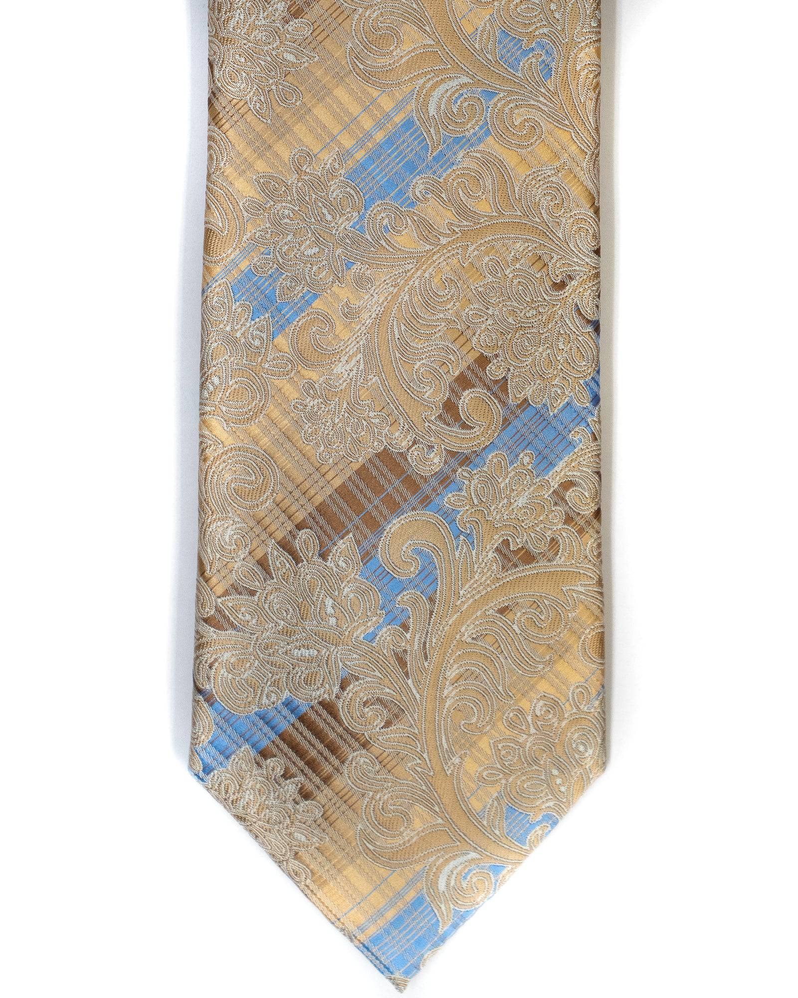 Venturi Uomo Paisley Tie in Tan with Light Blue - Rainwater's Men's Clothing and Tuxedo Rental