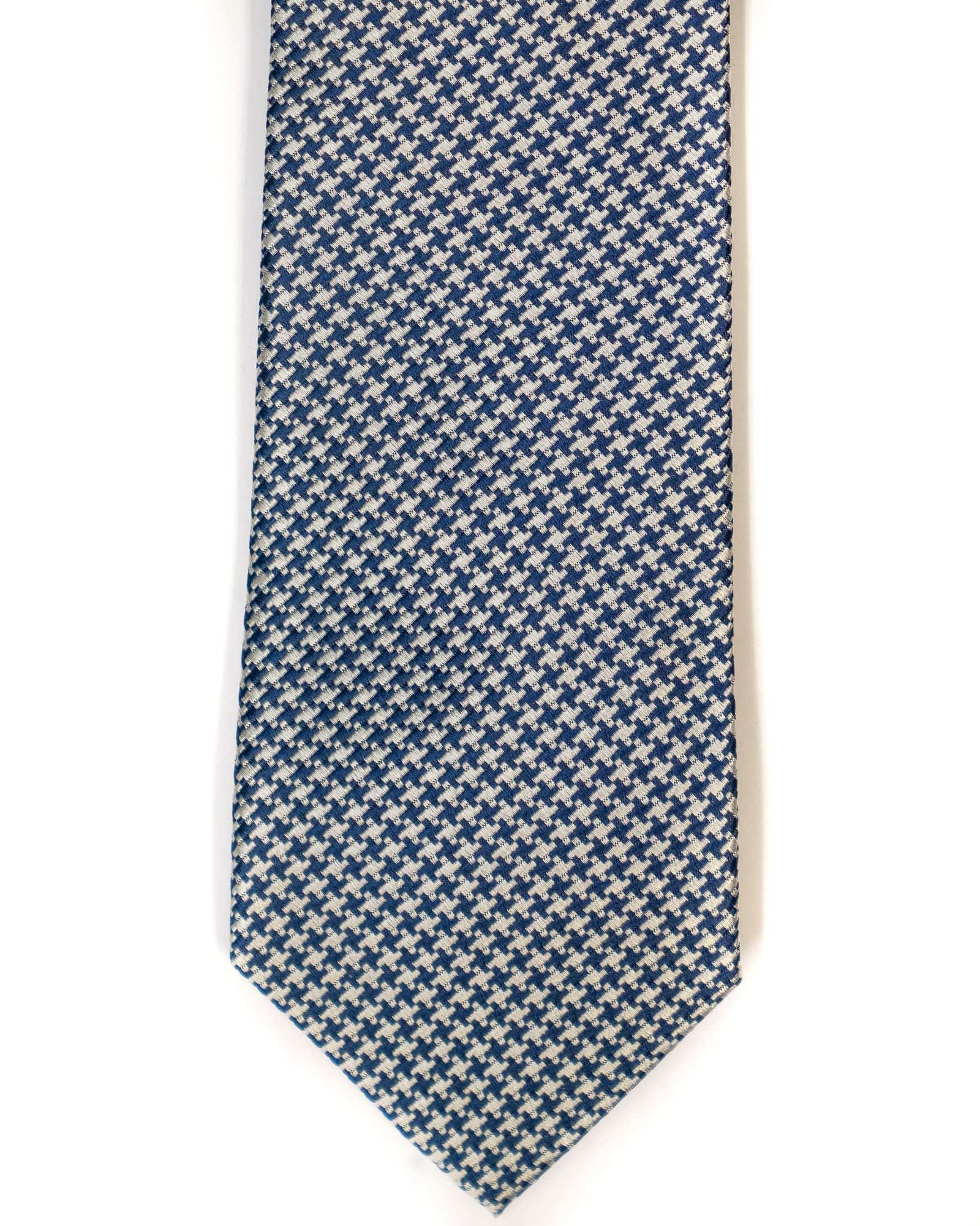 Silk Tie In Navy And Silver Houndstooth Check - Rainwater's Men's Clothing and Tuxedo Rental