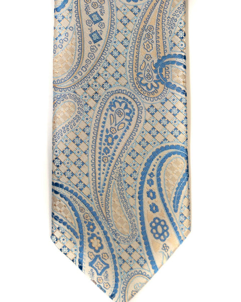 Venturi Uomo Paisley Check Tie in Tan with Blue - Rainwater's Men's Clothing and Tuxedo Rental