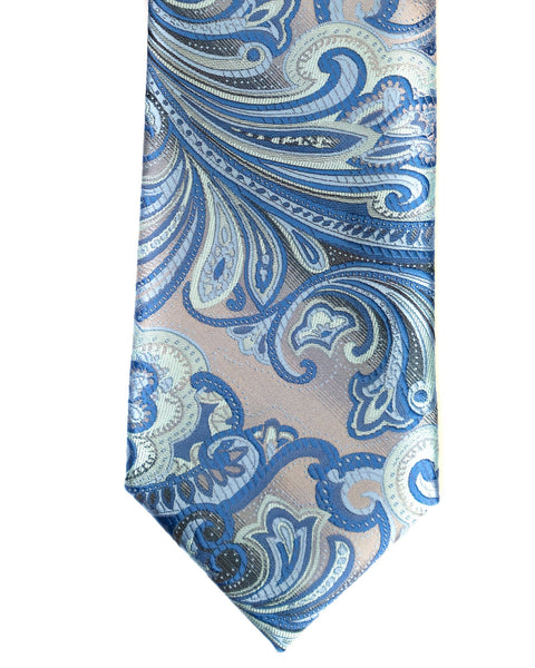 Venturi Uomo Exploded Paisley Tie in Grey with French Blue - Rainwater's Men's Clothing and Tuxedo Rental