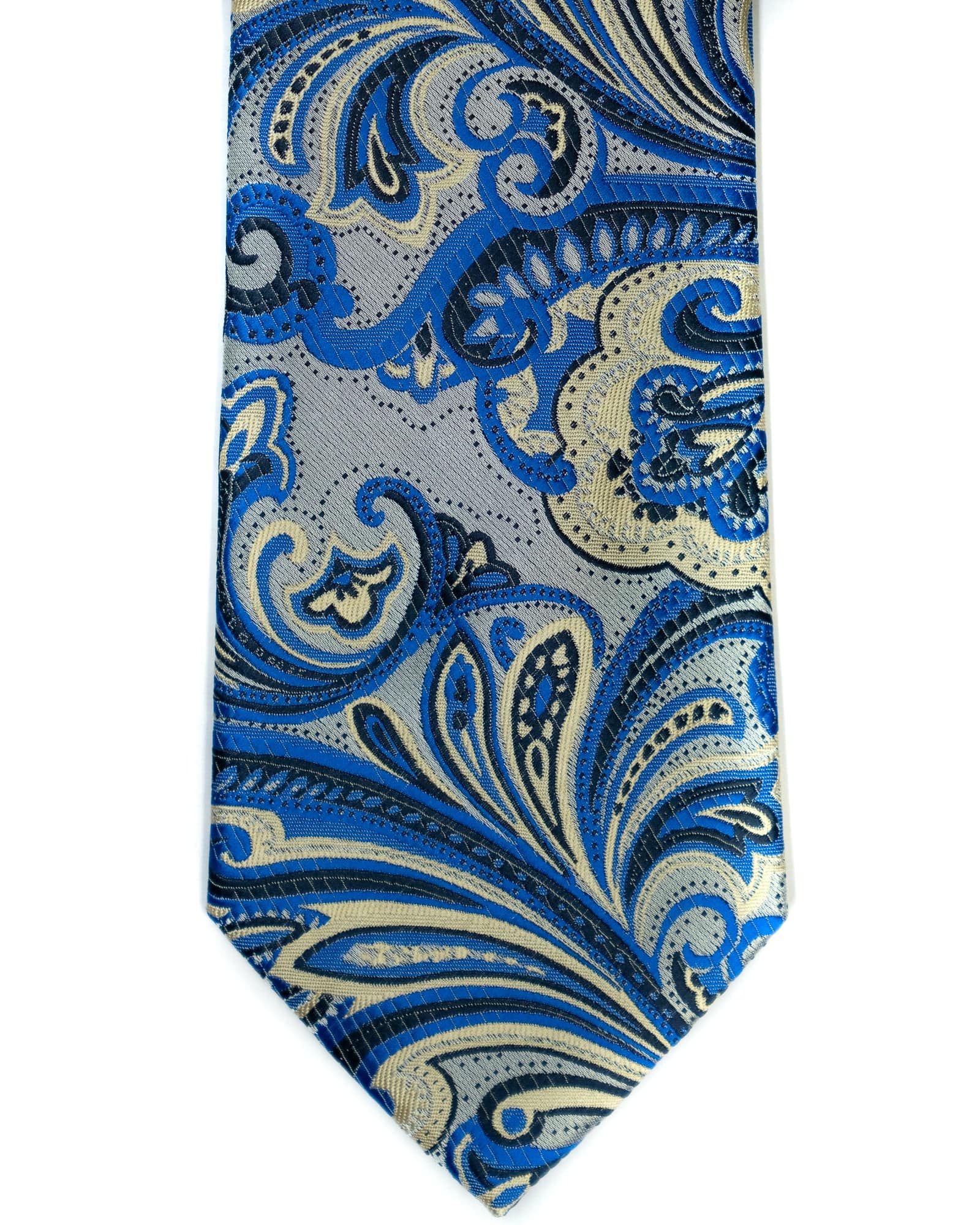 Venturi Uomo Exploded Paisley Tie in Silver with Blue - Rainwater's Men's Clothing and Tuxedo Rental