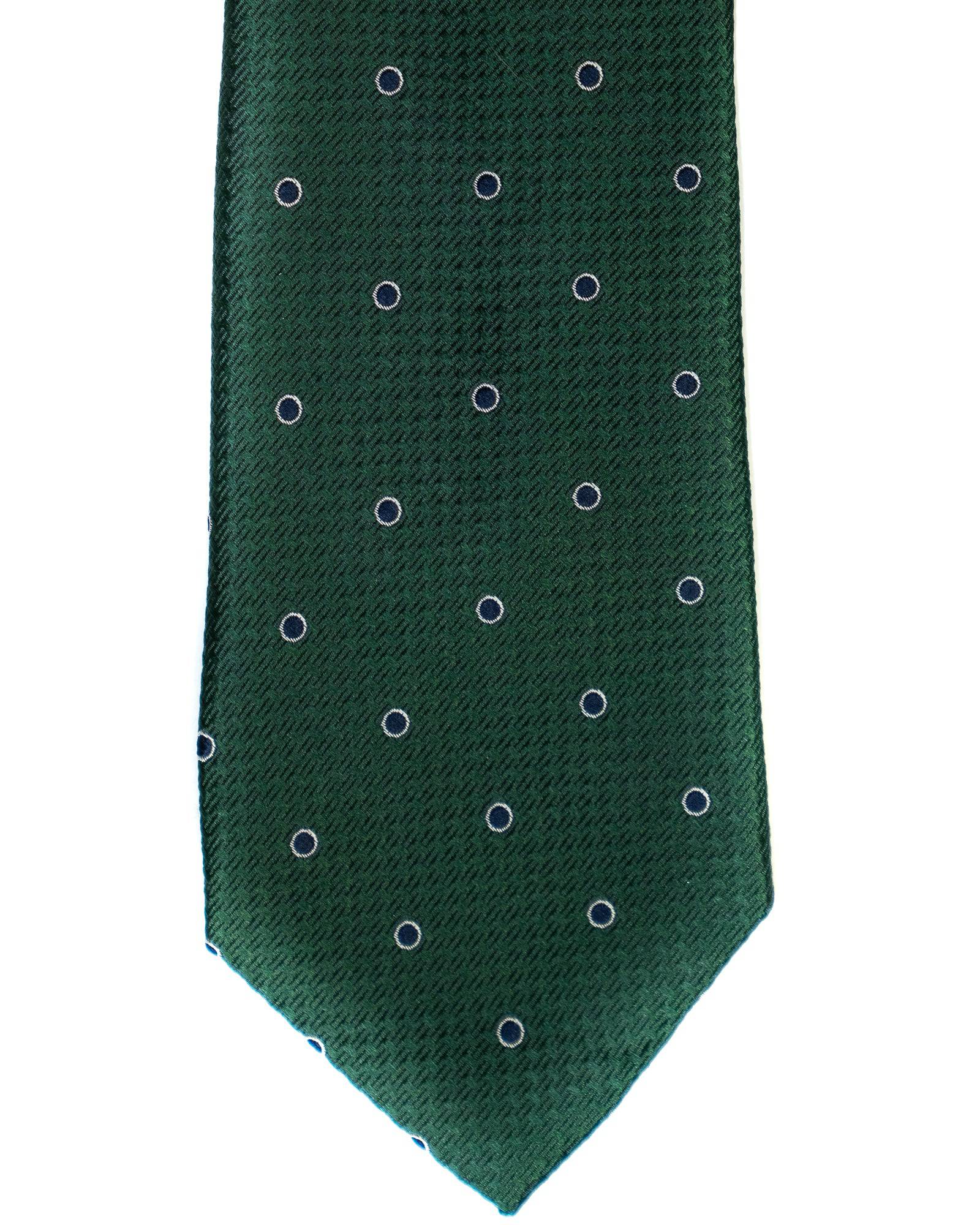 Silk Tie In Green With Navy Dot Foulard Print - Rainwater's Men's Clothing and Tuxedo Rental