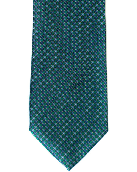 Silk Tie In Teal Green With Navy Foulard & Circle Print - Rainwater's Men's Clothing and Tuxedo Rental