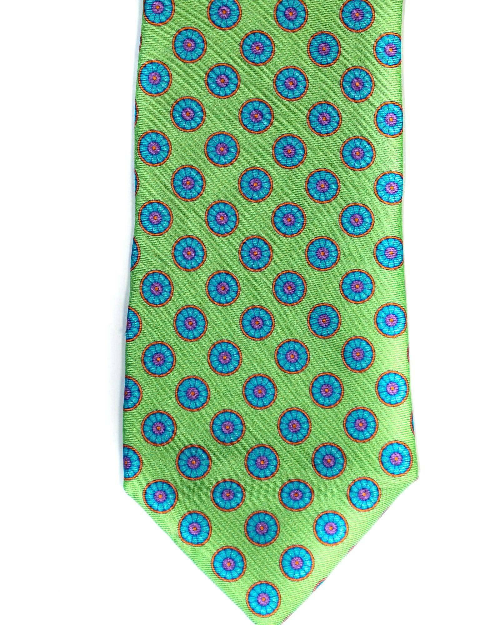Silk Tie In Lime Green Foulard Print - Rainwater's Men's Clothing and Tuxedo Rental