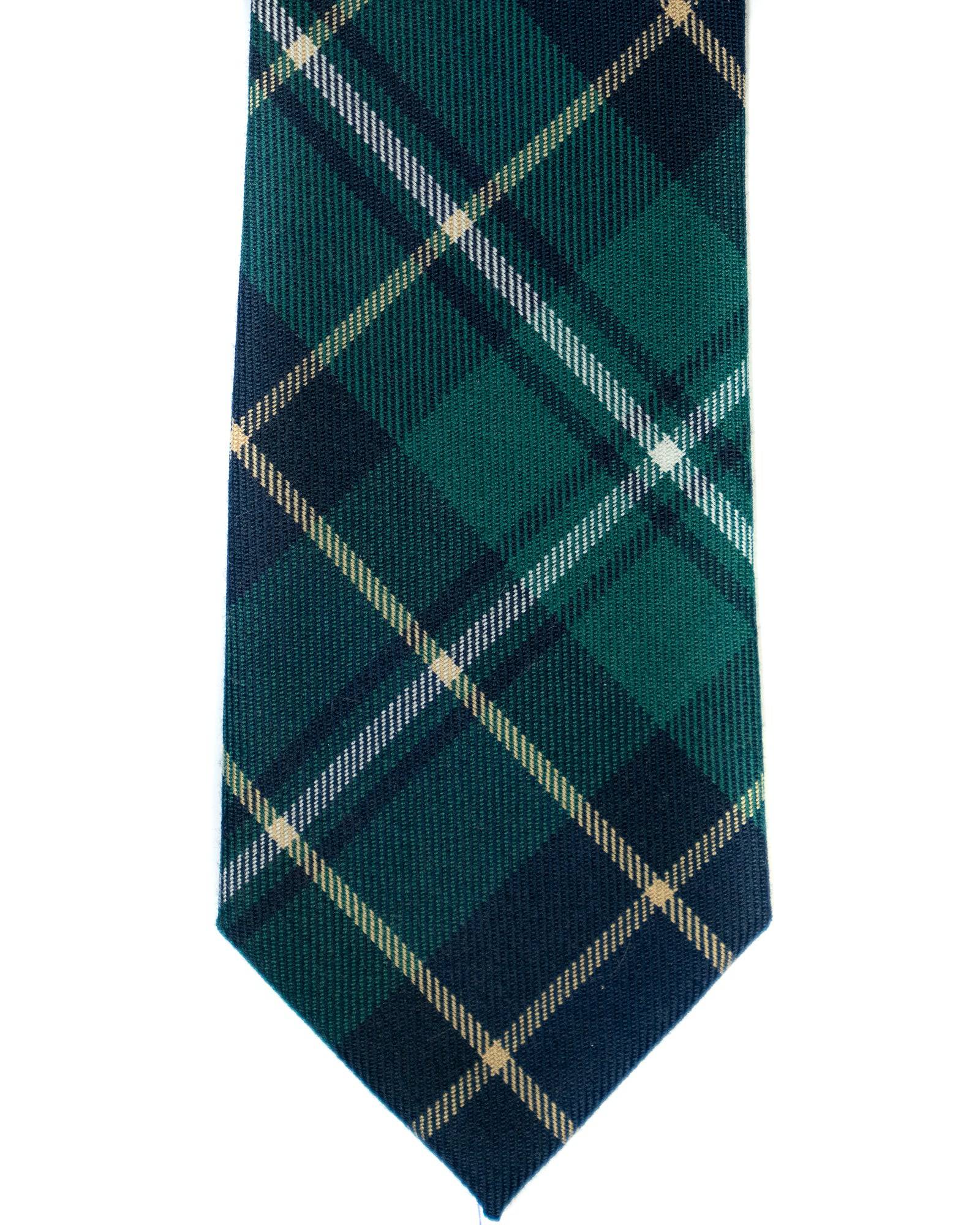 Silk And Wool Tie In Green And Navy Tartan Plaid - Rainwater's Men's Clothing and Tuxedo Rental