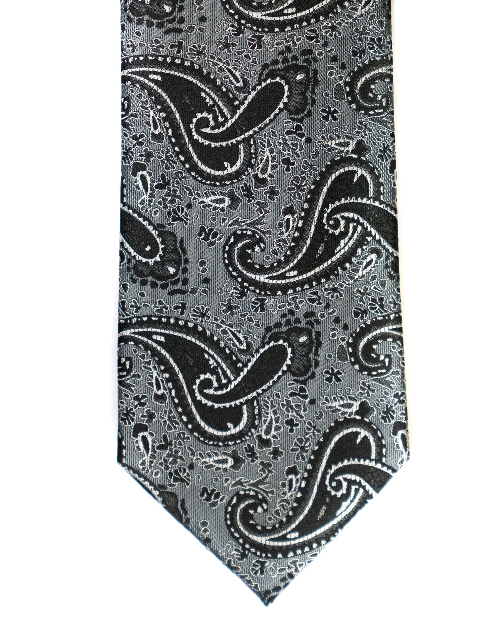 Venturi Uomo Paisley Tie in Grey with Black - Rainwater's Men's Clothing and Tuxedo Rental
