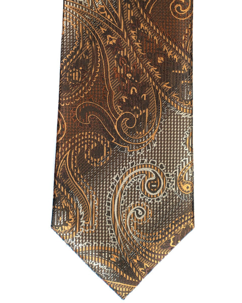 Venturi Uomo Paisley Tiny Check Tie in Brown with Rust - Rainwater's Men's Clothing and Tuxedo Rental