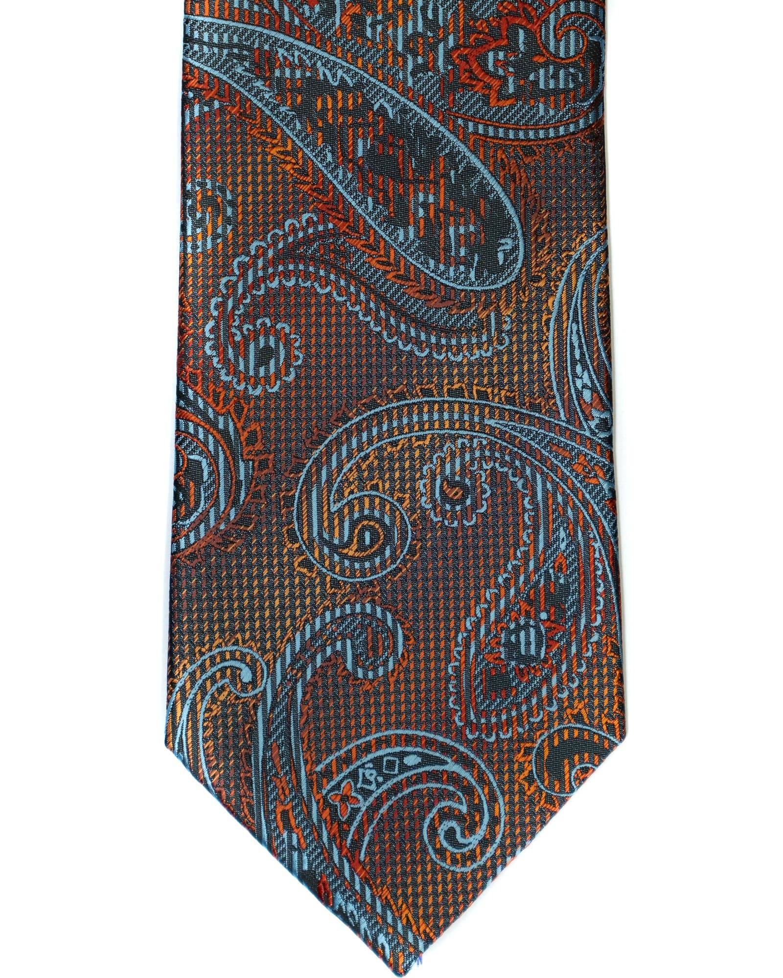 Venturi Uomo Paisley Tiny Check Tie in Rust with Blue - Rainwater's Men's Clothing and Tuxedo Rental
