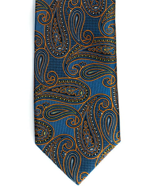 Paisley Silk Tie in Blue With Orange - Rainwater's Men's Clothing and Tuxedo Rental