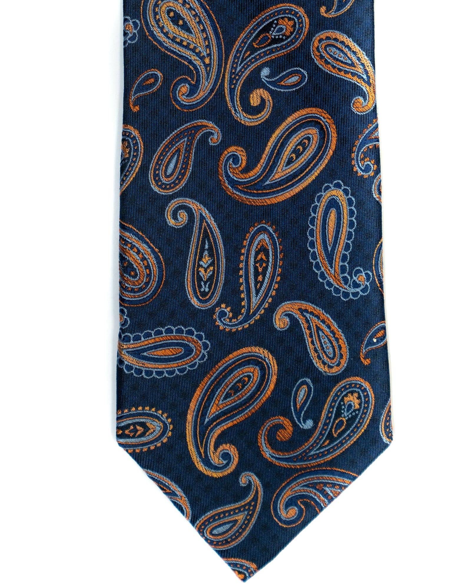 Paisley Silk Tie in Navy With Orange - Rainwater's Men's Clothing and Tuxedo Rental