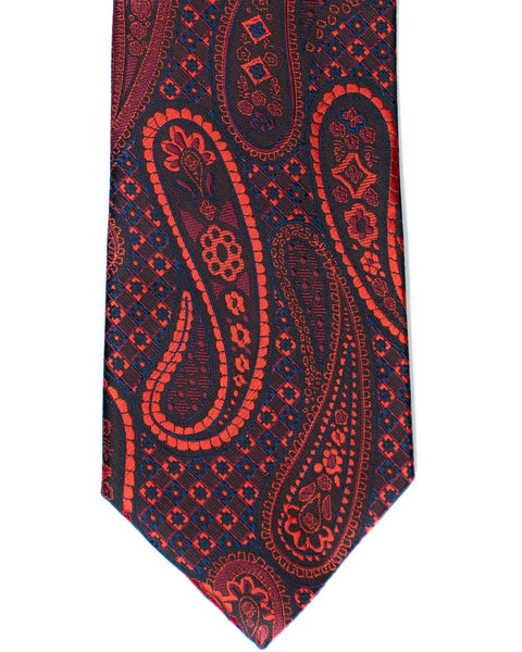 Venturi Uomo Paisley Check Tie in Red with Navy - Rainwater's Men's Clothing and Tuxedo Rental