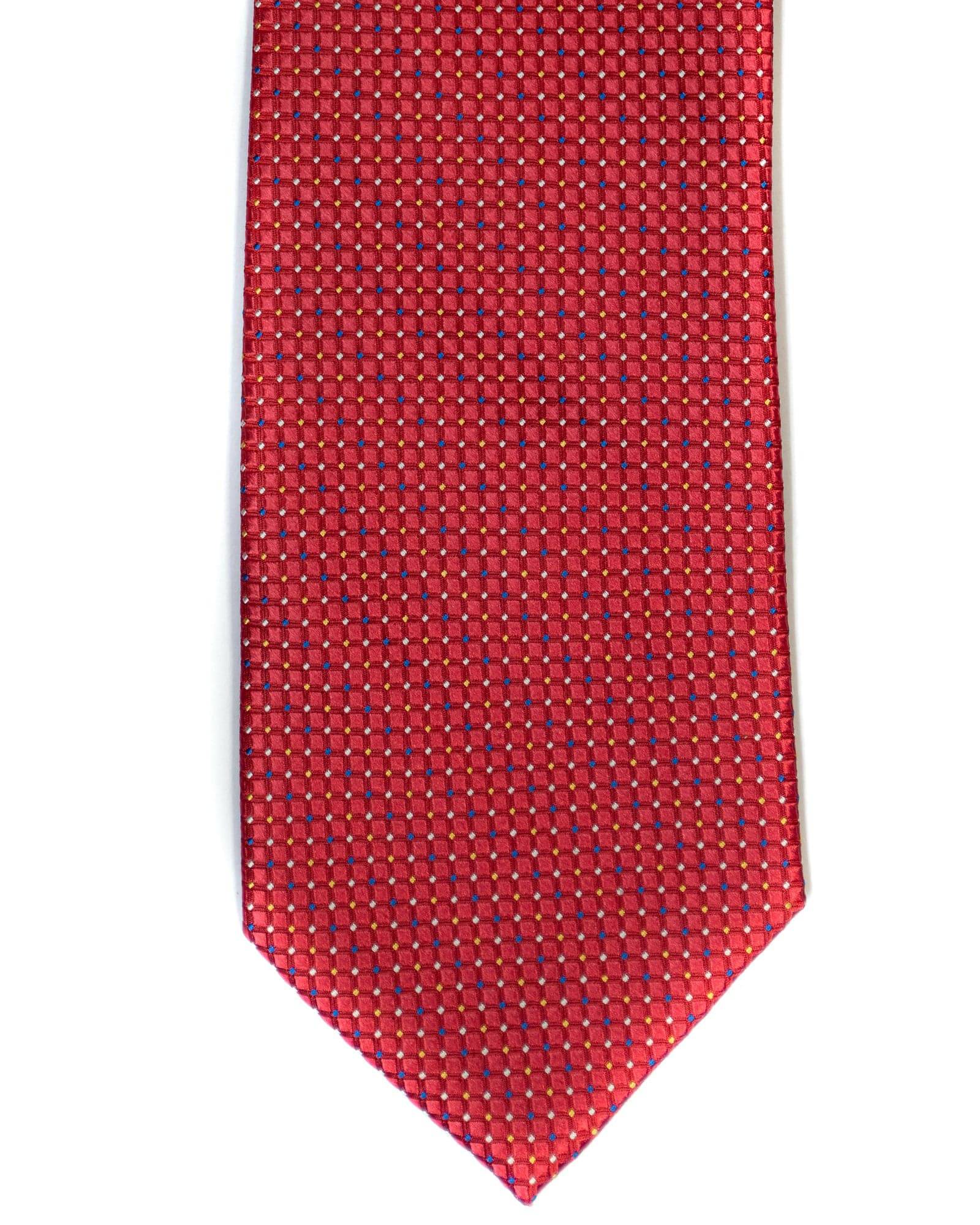 Silk Tie In Salmon Red Neat Foulard Print - Rainwater's Men's Clothing and Tuxedo Rental