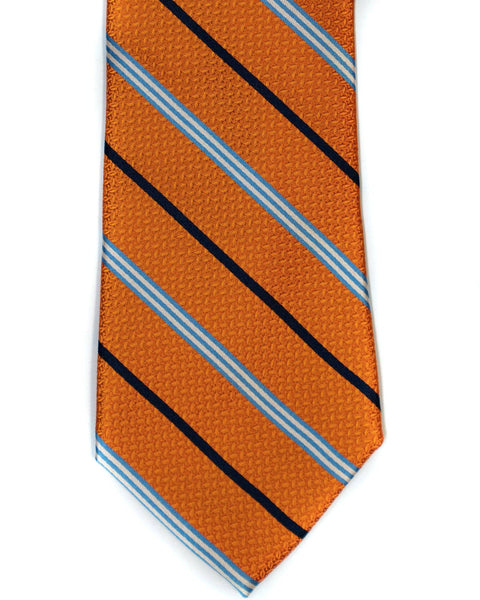 Silk Tie In Orange With Navy Stripes - Rainwater's Men's Clothing and Tuxedo Rental