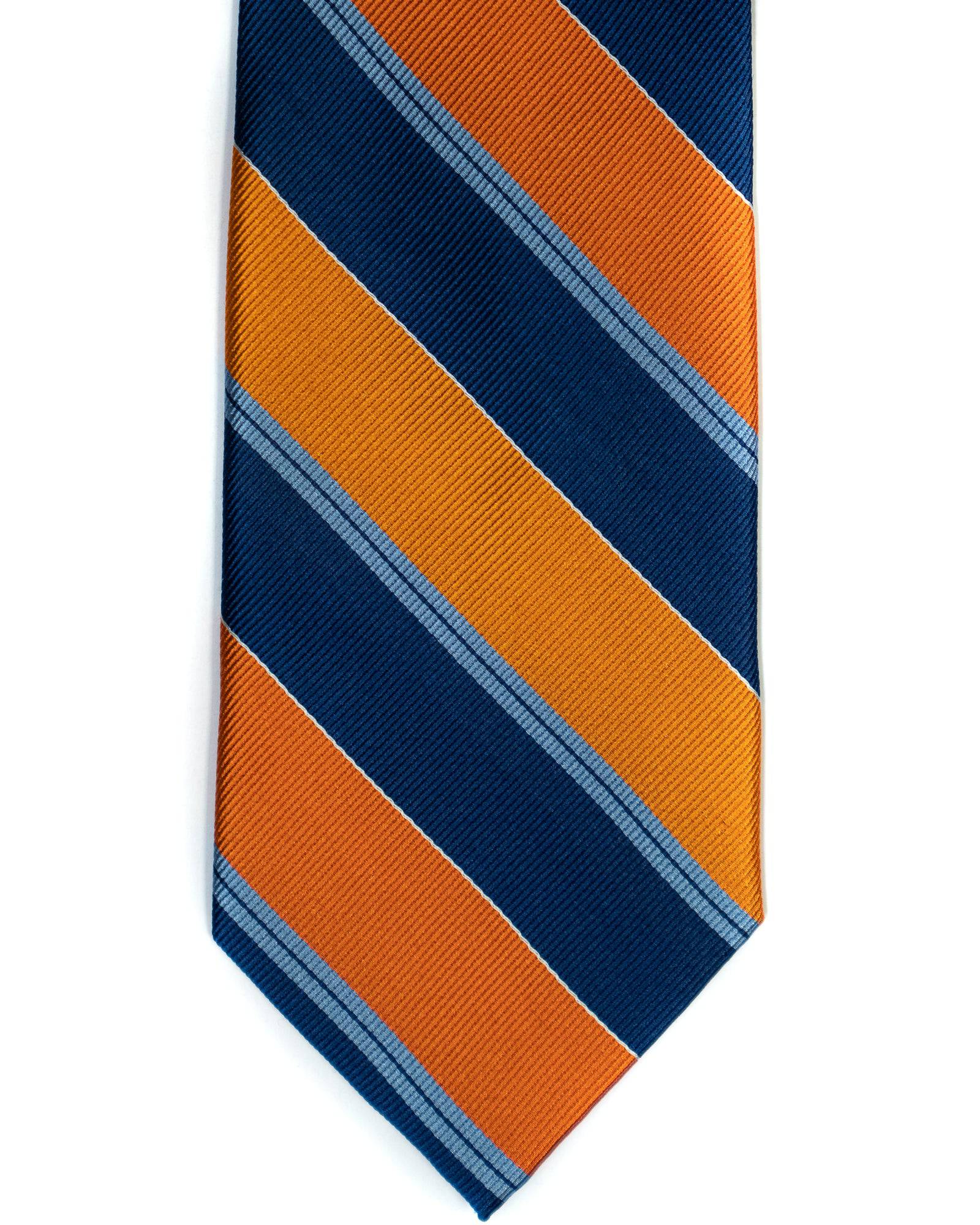 Silk Tie In Orange With Navy Bar Stripes - Rainwater's Men's Clothing and Tuxedo Rental