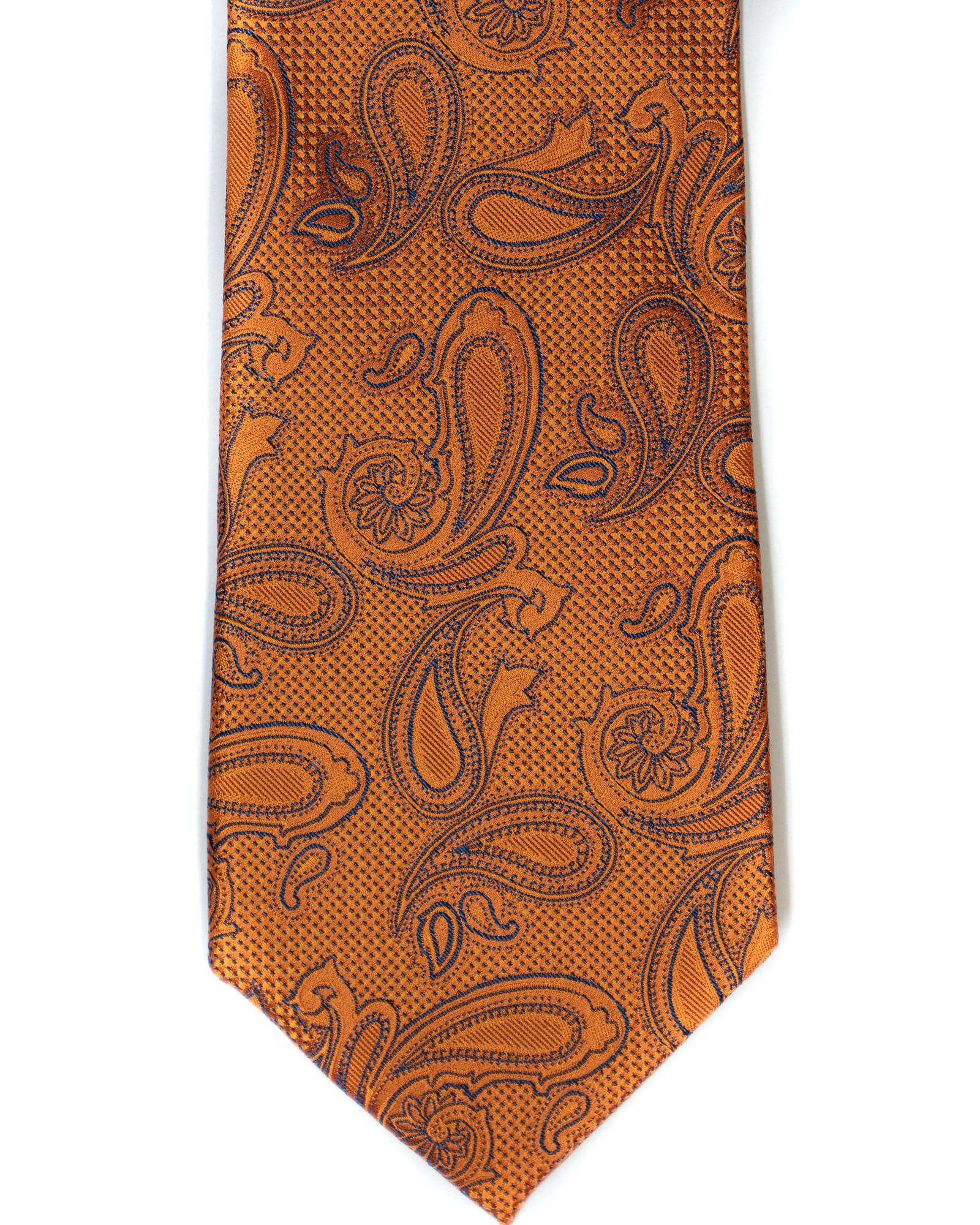 Paisley Silk Tie in Orange With Navy - Rainwater's Men's Clothing and Tuxedo Rental