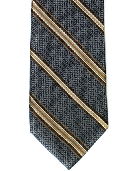 Silk Tie In Grey With Brown Stripes - Rainwater's Men's Clothing and Tuxedo Rental