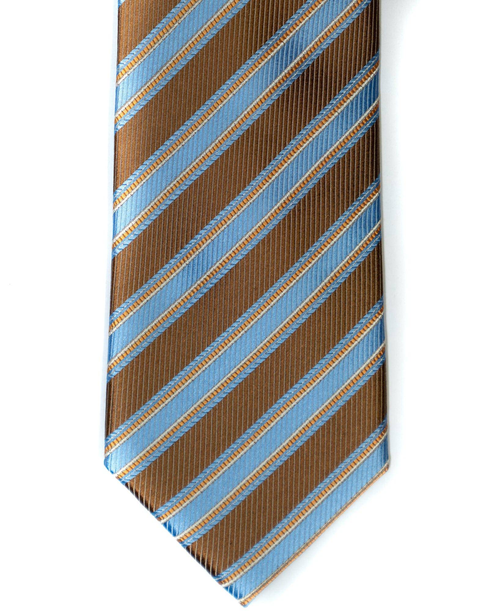 Silk Tie In Light Brown With Light Blue Stripes - Rainwater's Men's Clothing and Tuxedo Rental